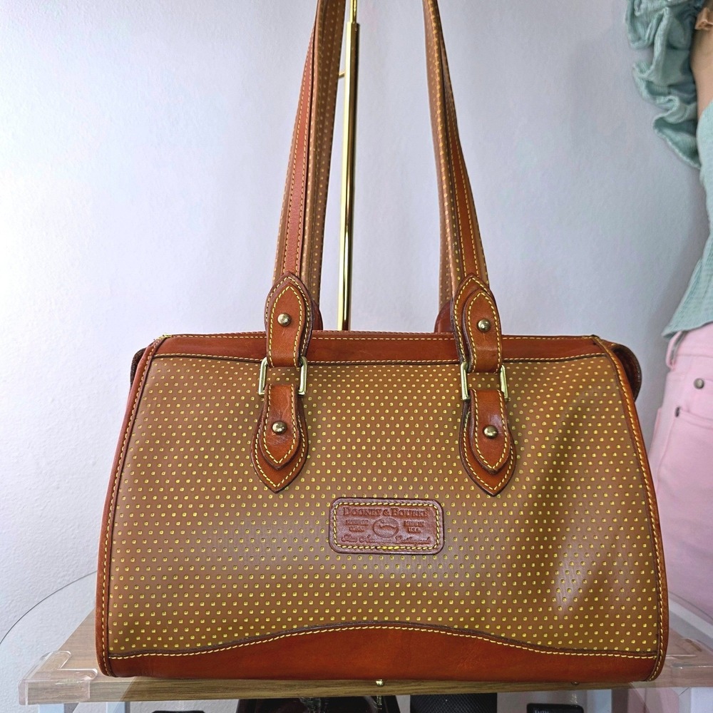 Dooney & Bourke Cabriolet Perforated Leather Satchel Bag Brown Tan Made in USA